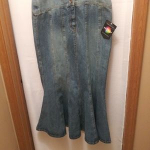 Jeanology Maxi Long Flared Jean Skirt